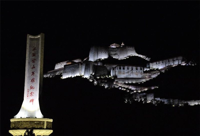 这是8月2日在西藏日喀则江孜县拍摄的原生态实景剧《江孜印迹》演出现场。