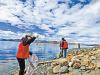 图为浪卡子县干部群众在清理羊湖沿岸垃圾。本报记者  丹增平措 摄